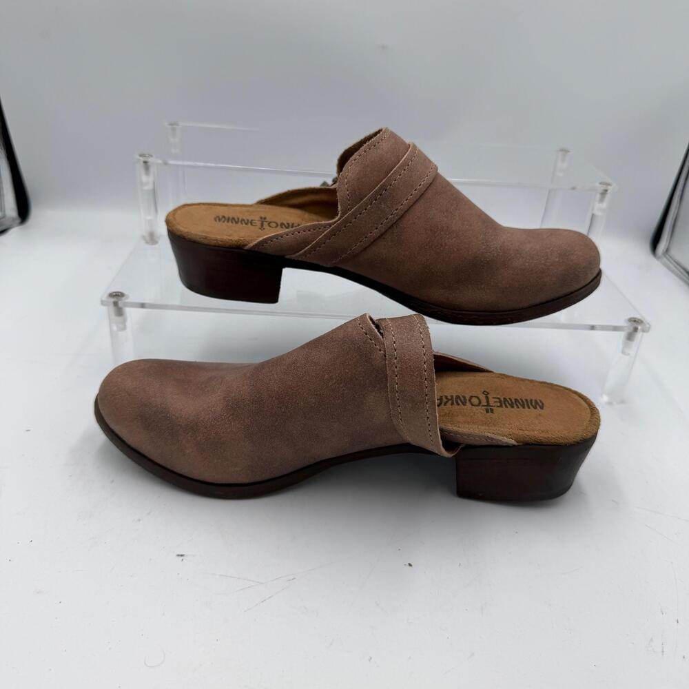 Minnetonka Clogs Shoes Womens Size 6 Brown Leather Comfort Mule Slip On 1543 - Picture 3 of 9